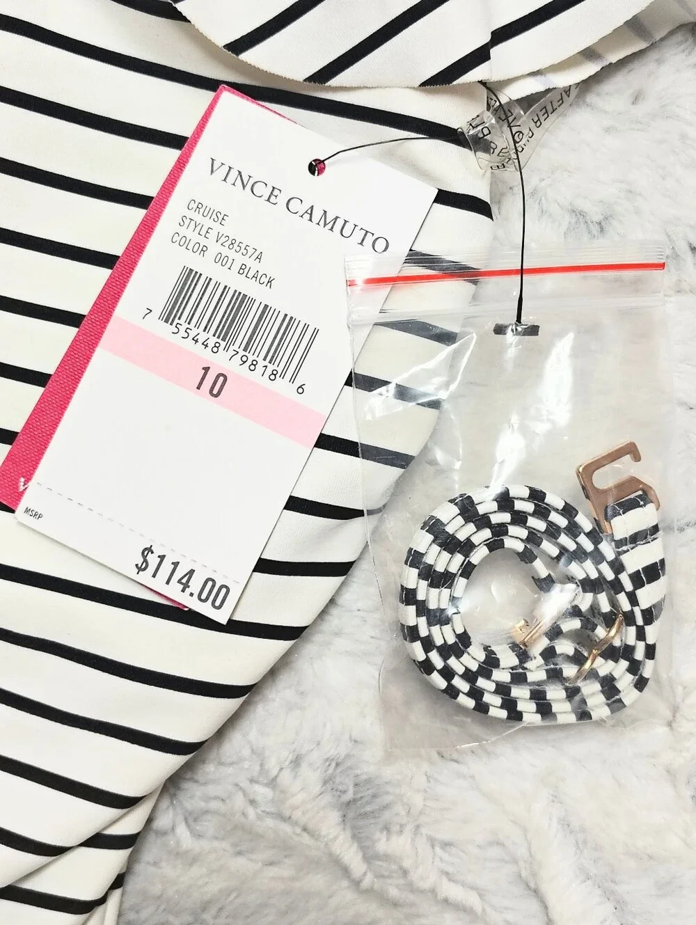 NWT Vince Camuto Blossom Stripes Off-the-Shoulder One-Piece Swimsuit Women's 10